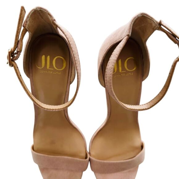 J Lo Janess Open Toe Wedge Sandal Nude Heel Size 9 Gold Silver Metallic - Picture 4 of 8